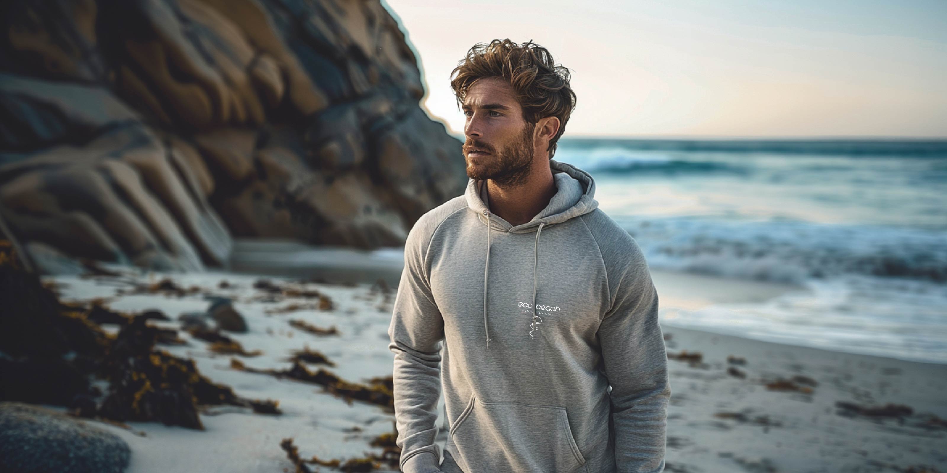 Man in eco beach grey hoodie