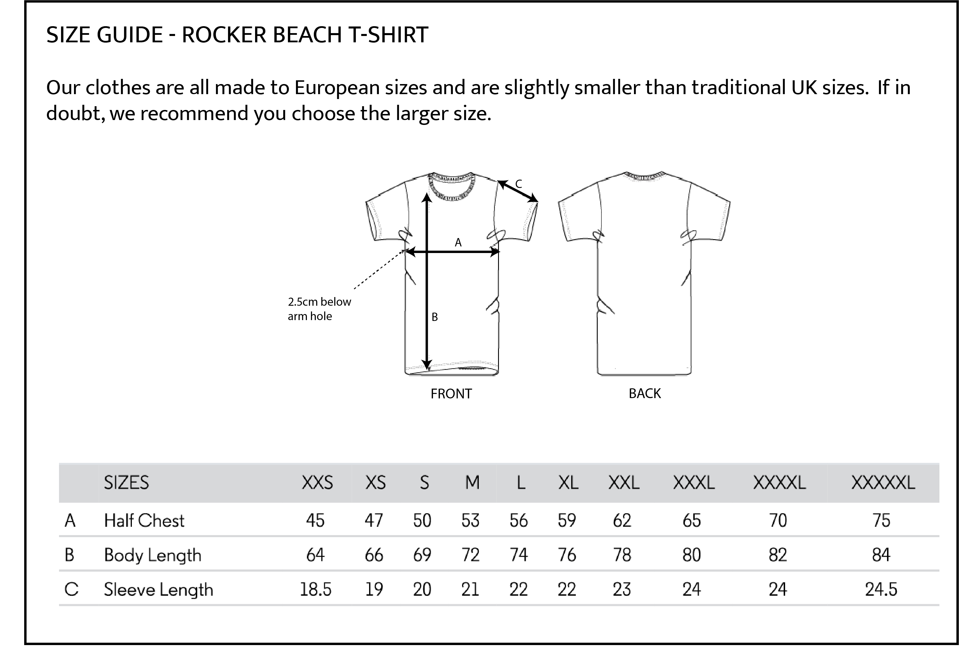 Rocker Tee Size Guide