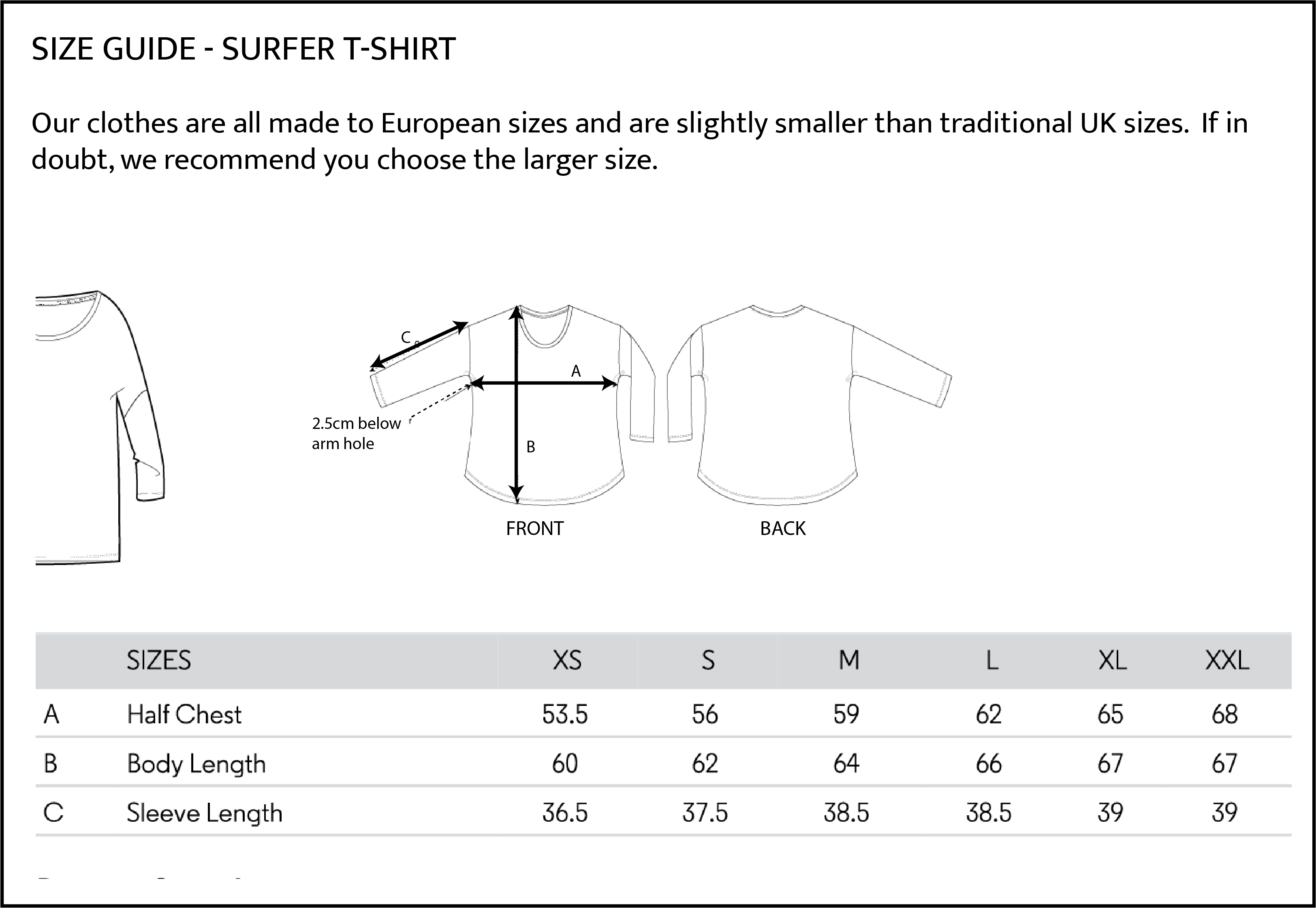 Womens Surfer Tee Size Guide